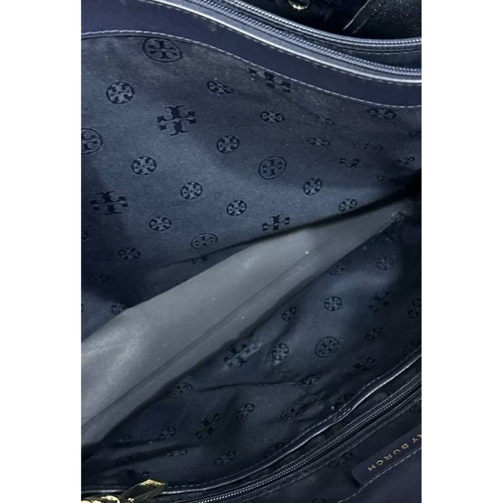 Authentic Tory Burch Navy Gold Saffiano Leather Tote Shoulder Bag 19” X 10.5” - Picture 7 of 9